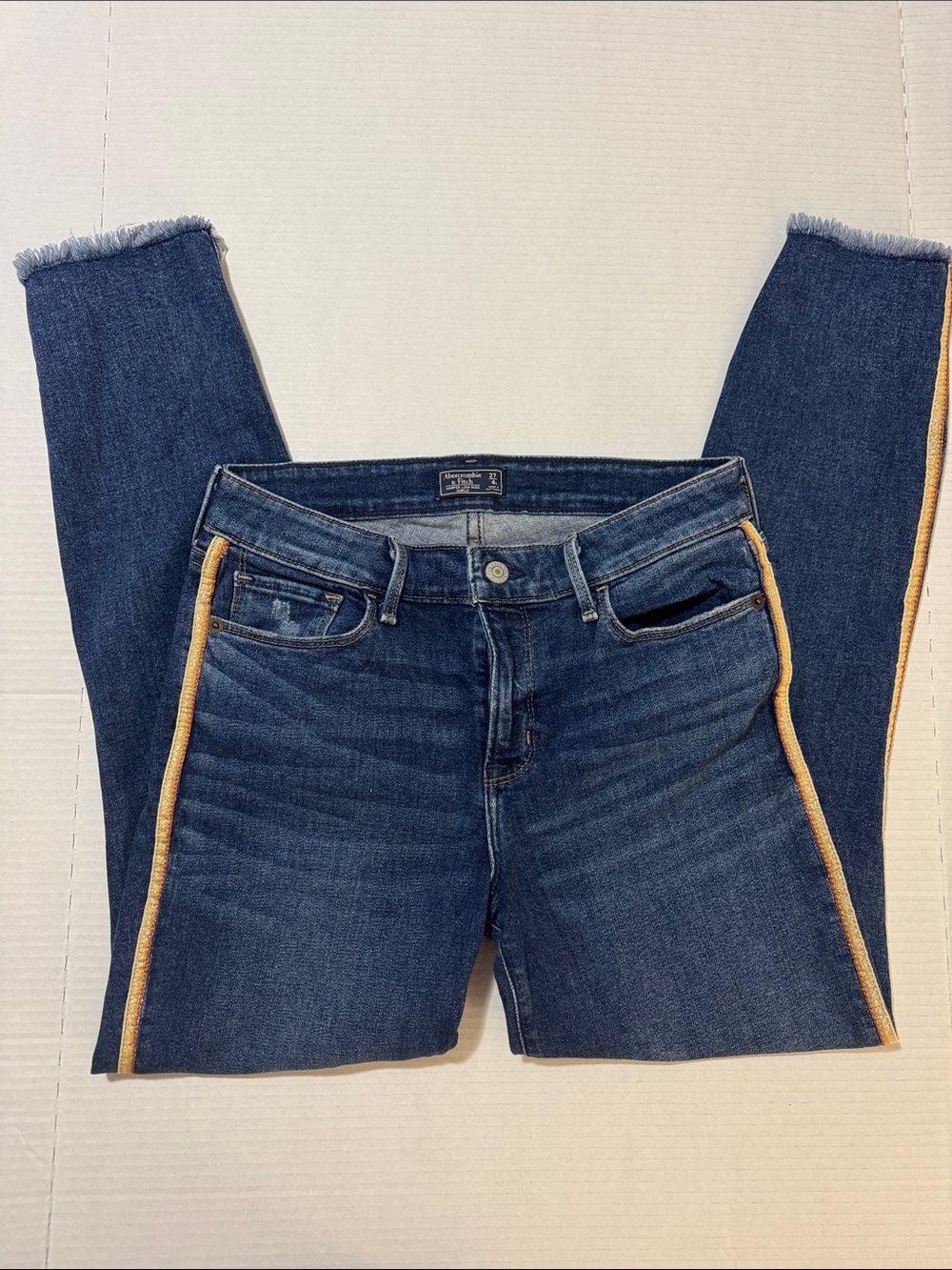 Abercrombie & Fitch Dark Blue Skinny Jeans with Tan Side Stripe 123